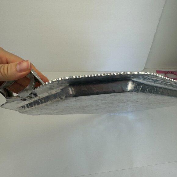 Vtg Deer‎ Geese Trade Continental Hand Wrought Hammered Aluminum Tray w Handles - Picture 10 of 11